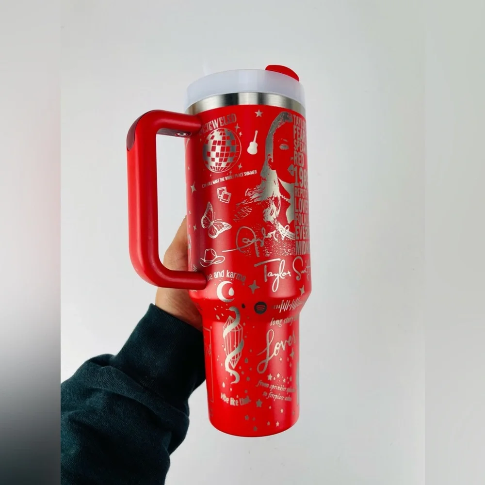 Stanley 40oz Tumbler Red Lava Tylor Swift Engraved - Picture 4 of 9